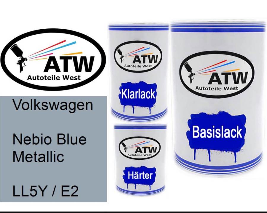 Volkswagen, Nebio Blue Metallic, LL5Y / E2: 500ml Lackdose + 500ml Klarlack + 250ml Härter - Set, von ATW Autoteile West.